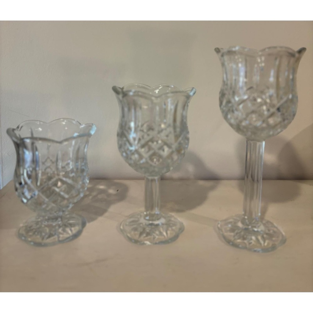 Anchor Hocking Wexford Glass Candle Holder Set Clear Vintage Diamond Point USA